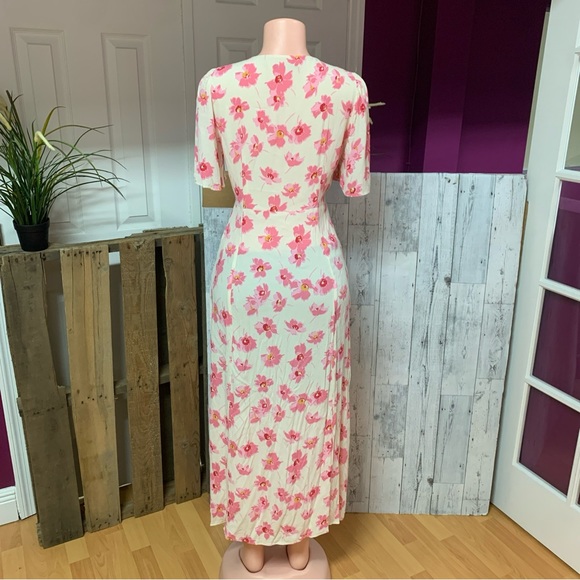 Zara Pink Button Front Midi Floral Dress Sz L - Picture 8 of 9